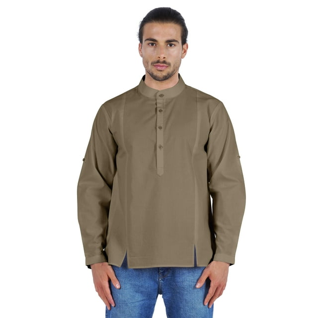 Atasi Chemise Henley Indienne pour Hommes Manches Longues Col Mandarin Court Kurta Décontracté