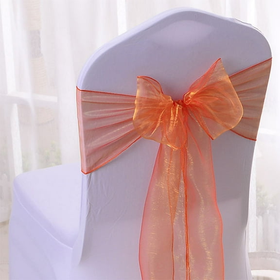 XmhyTop-A Chair Sashes for Dining Chairs Orange Sheer Fabric Chair Cover Bows, 17x275cm, 4 Pcs