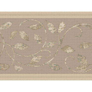 Dundee Deco's Peel and Stick Wallpaper Border - Damask Cream Grey Vines Wall Border Retro Design, 15 ft x 7 in, Self Adhesive