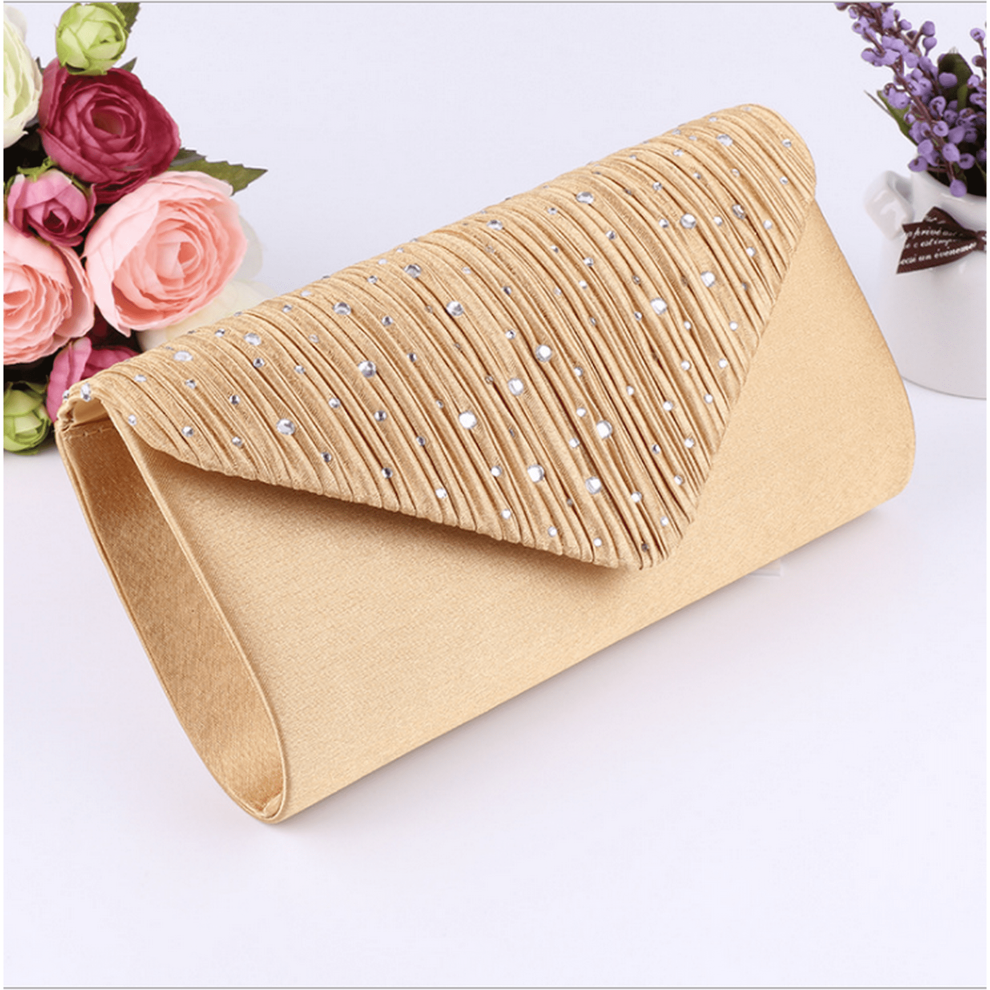 Lizxun Ladies Long Wallet with Chain Rhinestones Inverted Triangle Snap  Clutch 