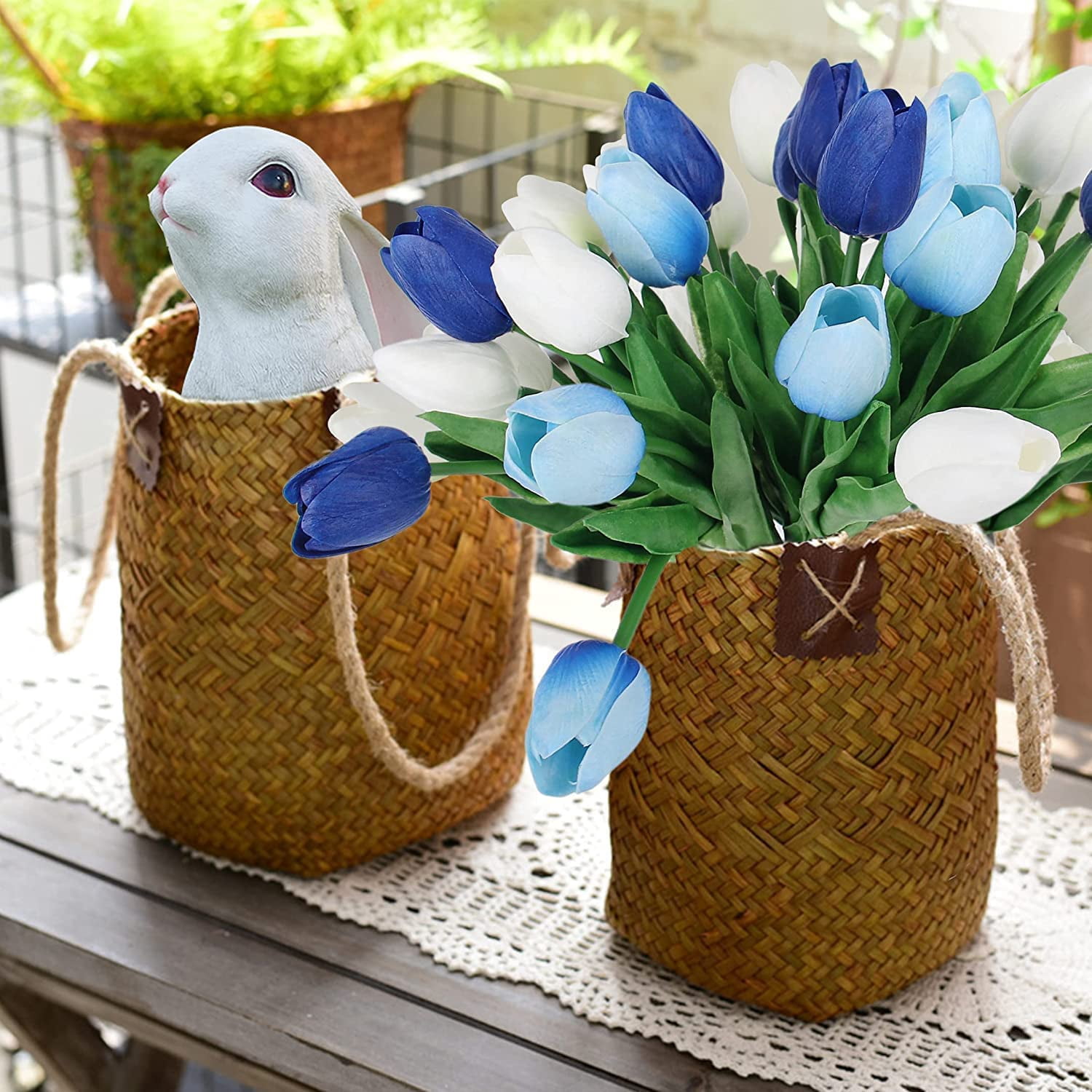 HAOSHICS 30pcs Artificial Tulips Flowers Fake Latex Tulip Stems - Real Touch Faux Colorful,for Easter Spring Wedding Bouquet Centerpiece Floral Arrangement Wedding Table Decor (Multi-color01)