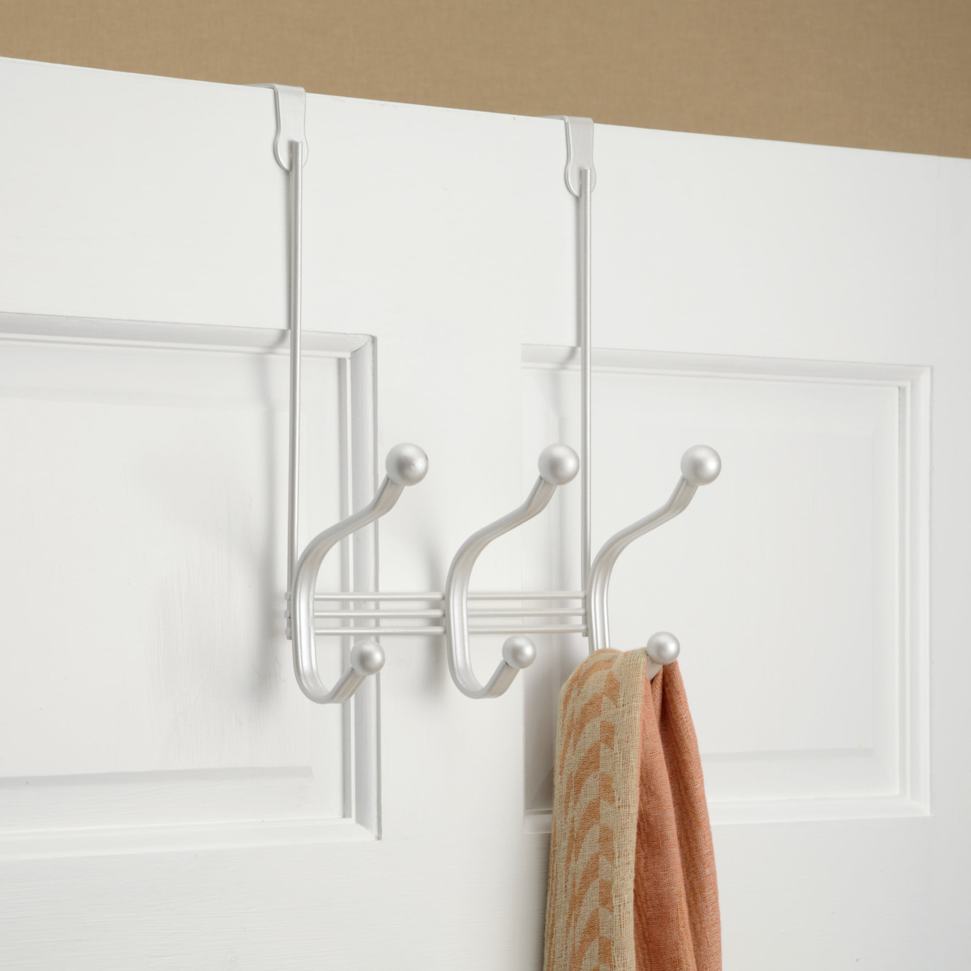 Chrome Over The Door Hanger 4 Hooks Clothes Coat Washroom Towel Home Storage New 