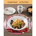 thumbnail image 3 of 13 Inch Round Placemats Set of 4, Valentine's Day Non Slip Heat Insulation PP Table Mats, Red Plaid Truck Love Roses Leaves Pink Washable Place Mats for Kitchen Dining Party Table Decor, 3 of 7