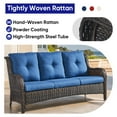 thumbnail image 5 of POCASSY 4PCS Patio Furniture Set with Fire Pit Table, Brown Wicker Weather-Resistant Outdoor Conversation Set with Sofa, Swivel Patio Chair and 50000BTU Propane Fire Pit Ideal for Porch Deck in Blue, 5 of 20