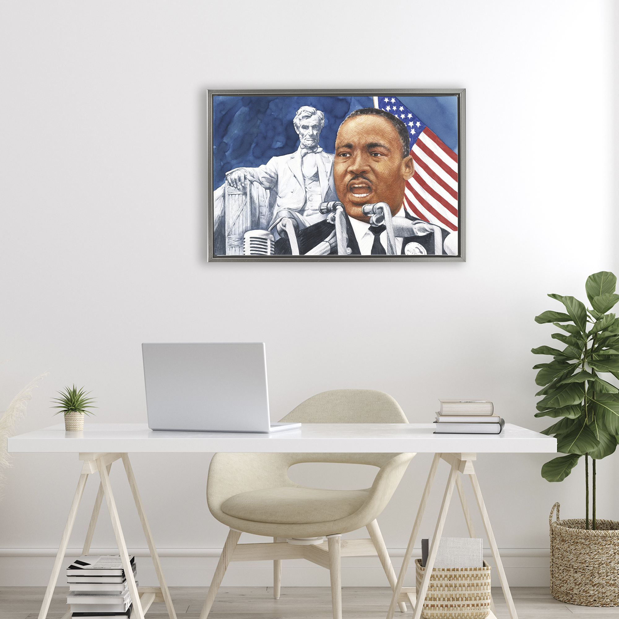 1960s American Speech Portrait Gray Framed Floater Canvas Wall Art, design by Wind River Studios