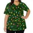 thumbnail image 5 of Stichou Women's Christmas Scrubs Tops Plus Size Christmas Tree Graphic Short Sleeve Nursing Uniform Funny V-Neck Comfy Stretchy Scrub with Pockets Dark Green 5XL, 5 of 5