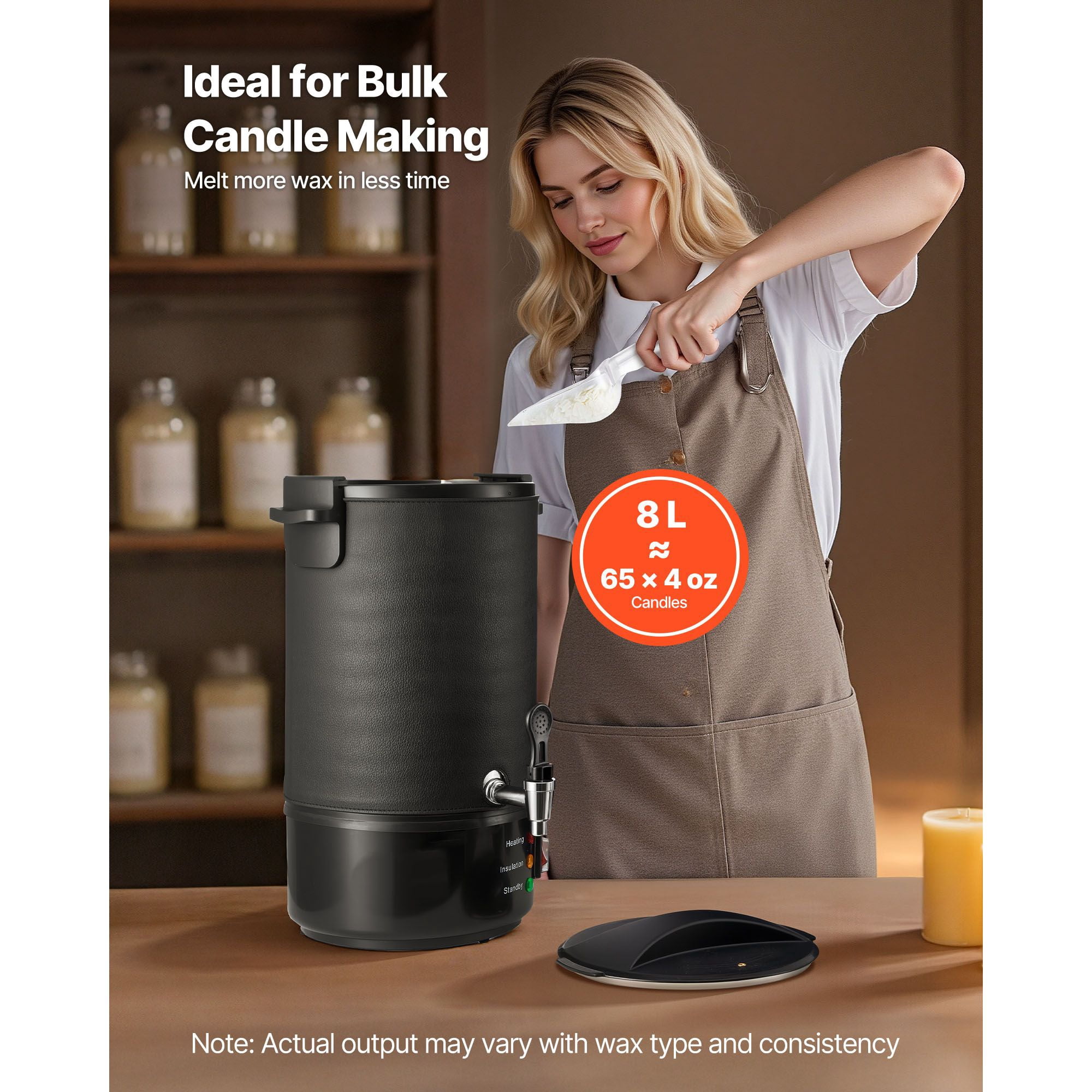 Wax Melter for Candle Making 8.5 Qts, 1100W Fast Heating, 86-230°F Temp Control, Easy Pour Spout, Grooved Base for Soap Cosmetics