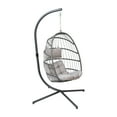 thumbnail image 2 of Merrick Lane Foldable Woven Hanging Egg Chair in Gray with Removable Gray Cushions and Stand for Indoor and Outdoor Use, 2 of 15
