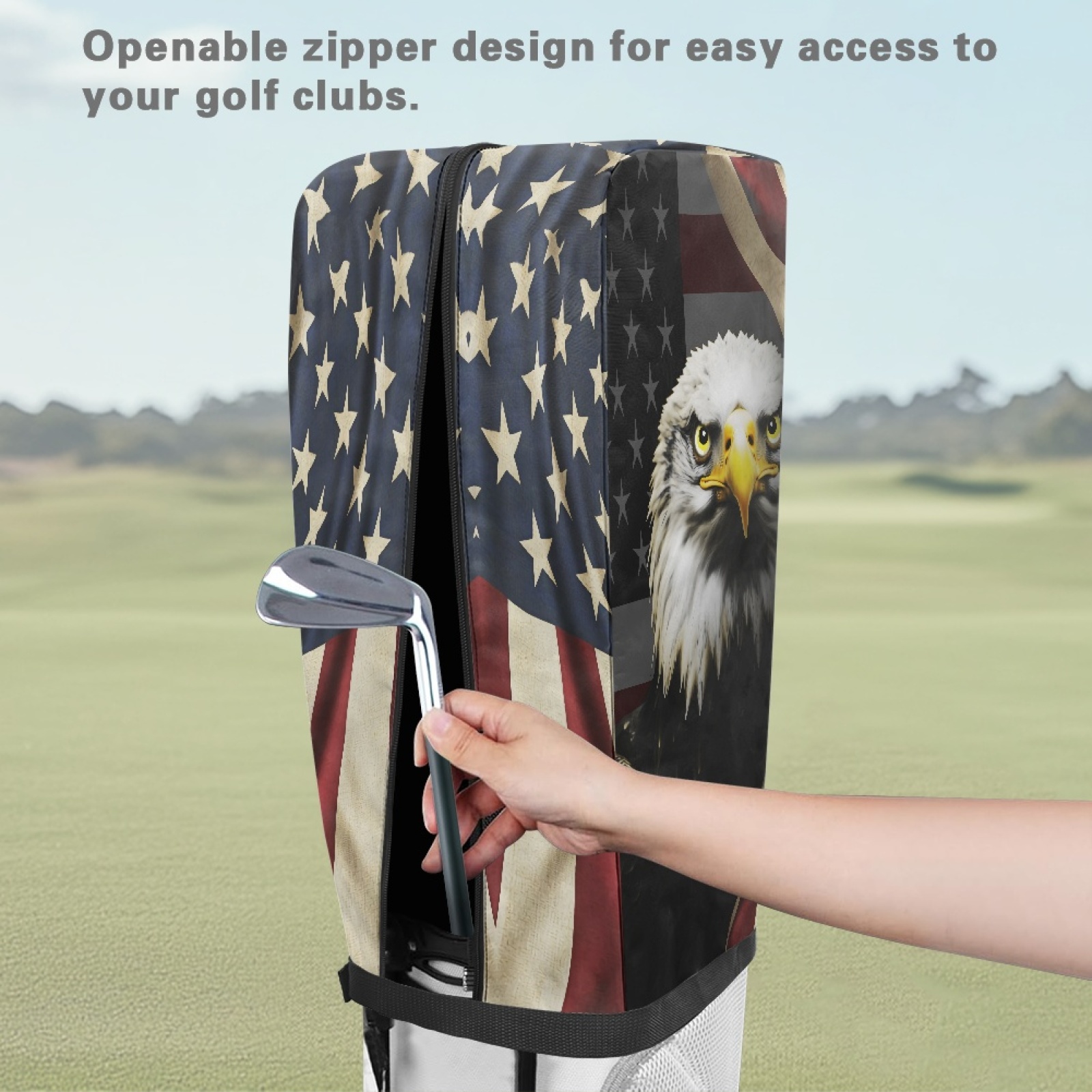 Yuyamidu Eagle Golf Bag Cover USA Flag Hood Golf Bag Umbrella for Clubs with Snap Button One Size Fit Most Stand Bags, Dust and Sun Protection
