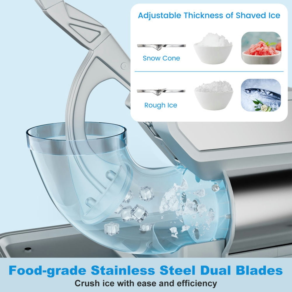 Topcobe 300W Commercial Ice Crusher with Dual Blades and Safety Switch for Home Kitchen Dorm-Gray