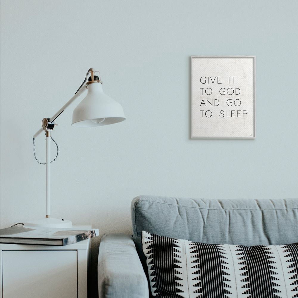 Stupell Industries Give it to God and Sleep Faith Based Bedroom Quote Framed Wall Art Design by LUX + Me Designs, 11" x 14", Gray Framed