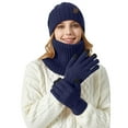 thumbnail image 2 of MIASHUI Unisex Thick Warm Knit Hat, Scarf, and Gloves Three-Piece Set, Winter Scarf for Men and Women, Cold Weather Scarf Set Navy, 2 of 4