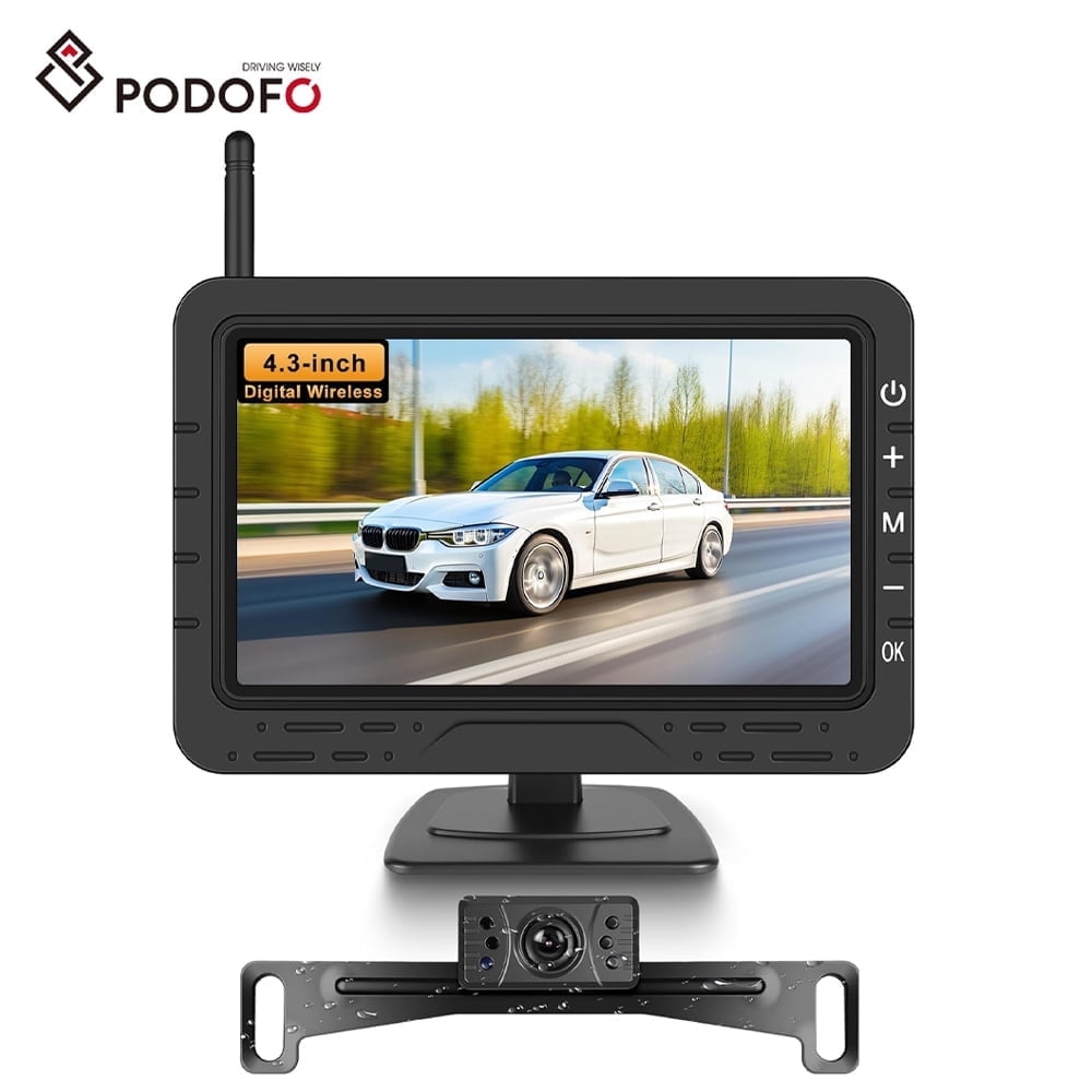 Podofo Wireless Backup Camera for Car Digital Stable Signal Easy Install, 4.3 Inch Monitor System Customizable Parking Lines Night Vision Rear View Camera for Car Truck,Trailer, Pickup