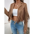 thumbnail image 6 of Women'S Faux Suede Leather Tassel Jackets with Lining Cropped Fringe Coats Fall Fashion Must Haves Brown XL, 6 of 9