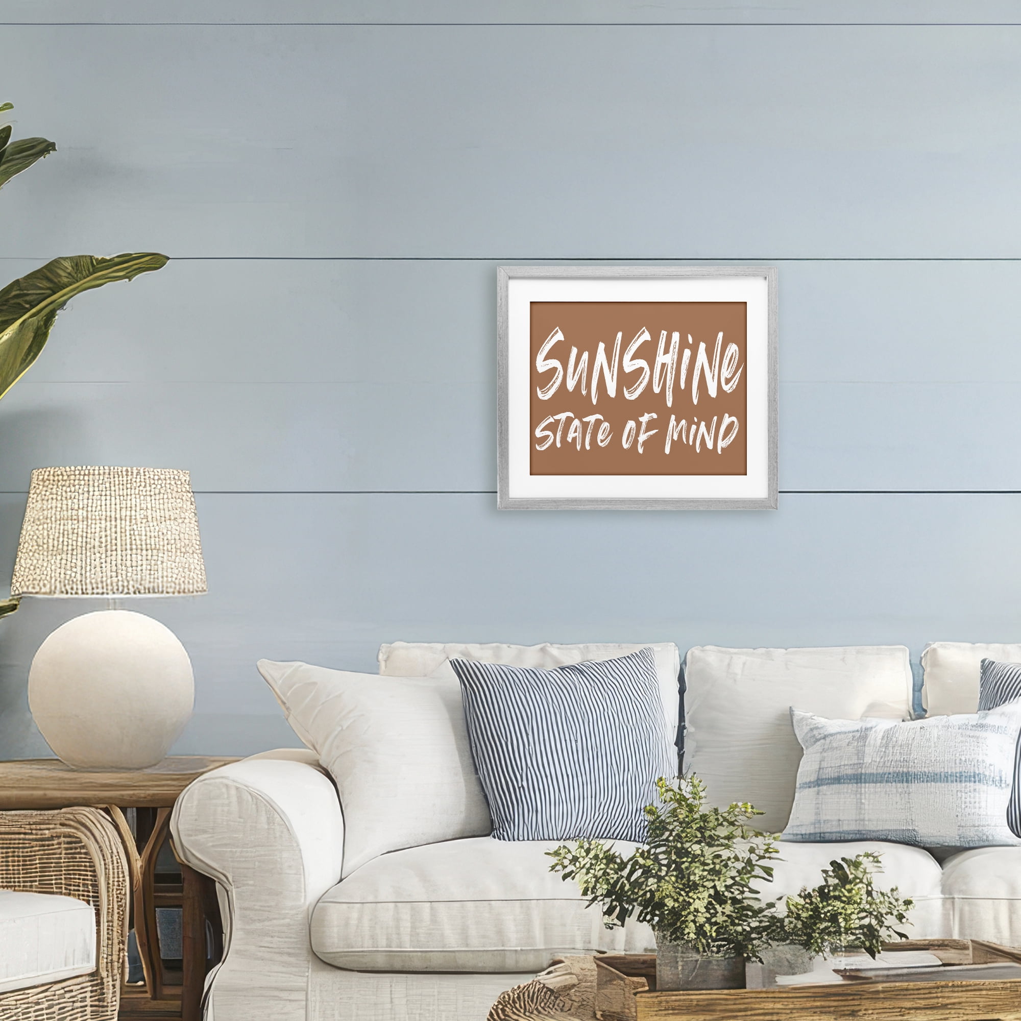 Summery Sunshine State Of Mind Gray Framed Print Under Glass, design by Lettered and Lined