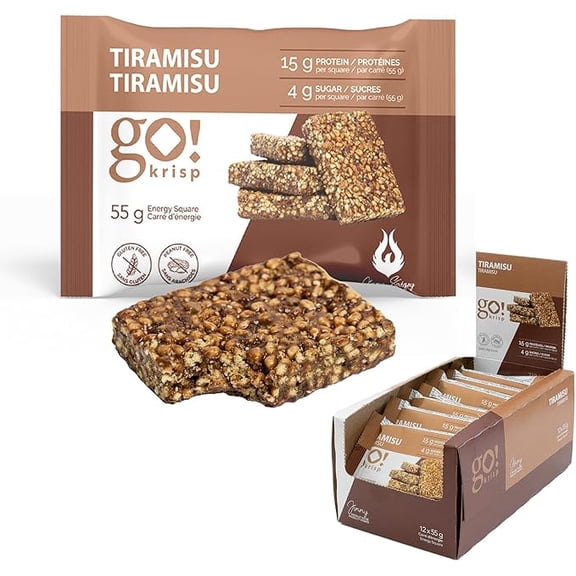 Energy Squares by Jimmy Sevigny, High Protein (15g) Snack, Tasty Tiramisu Flavor, Healthy Snacks, Peanut Free, Gluten Free, 12 Pack