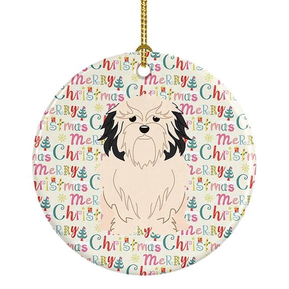 Merry Christmas Lowchen Ceramic Ornament 2.8 in x 2.8 in