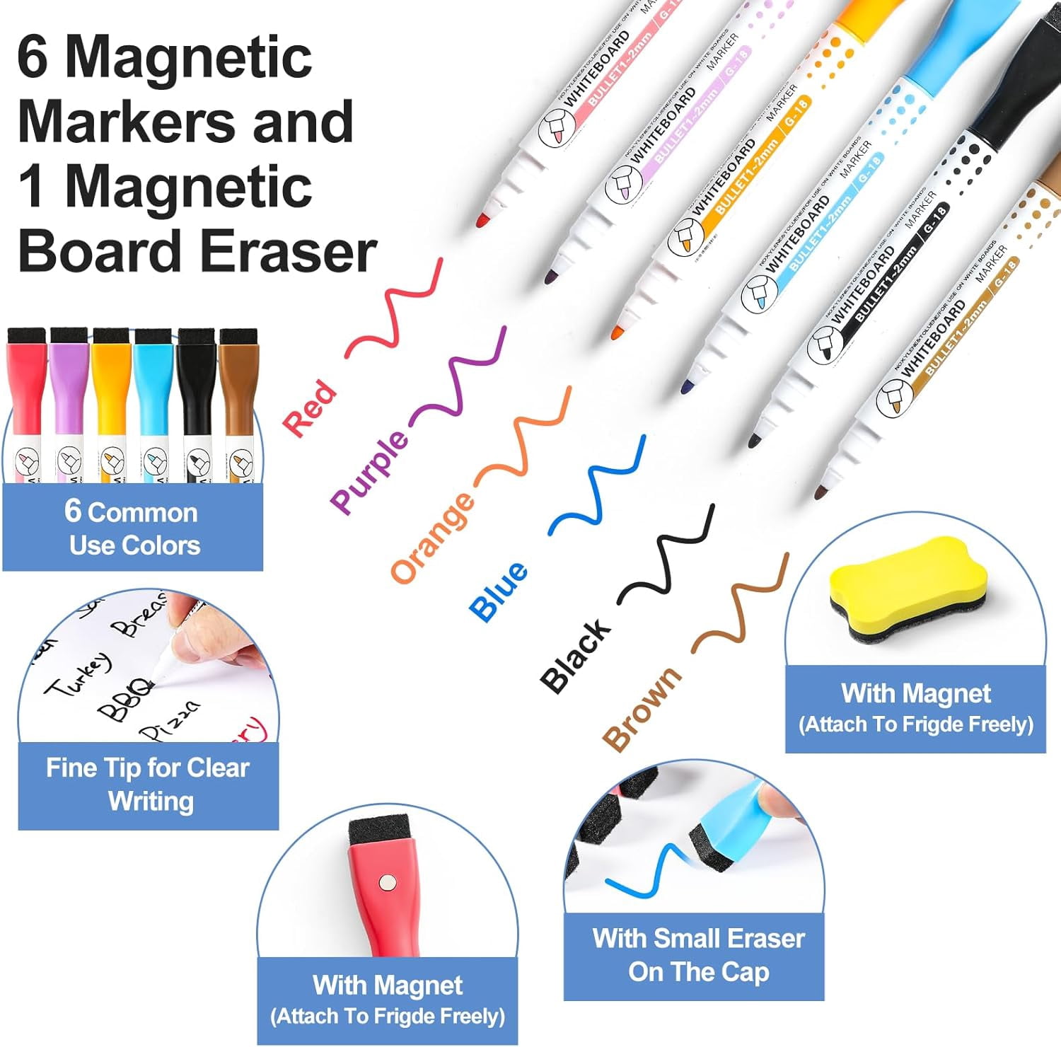 1 Pack Magnetic Dry Erase Board Sheet for Fridge, Erasable Refrigerator WhiteBoard w/ 4 Markers & 1 Eraser- Smooth and Flexible Small Magnet Blank Notepad for Home Kitchen Organizer and Planner