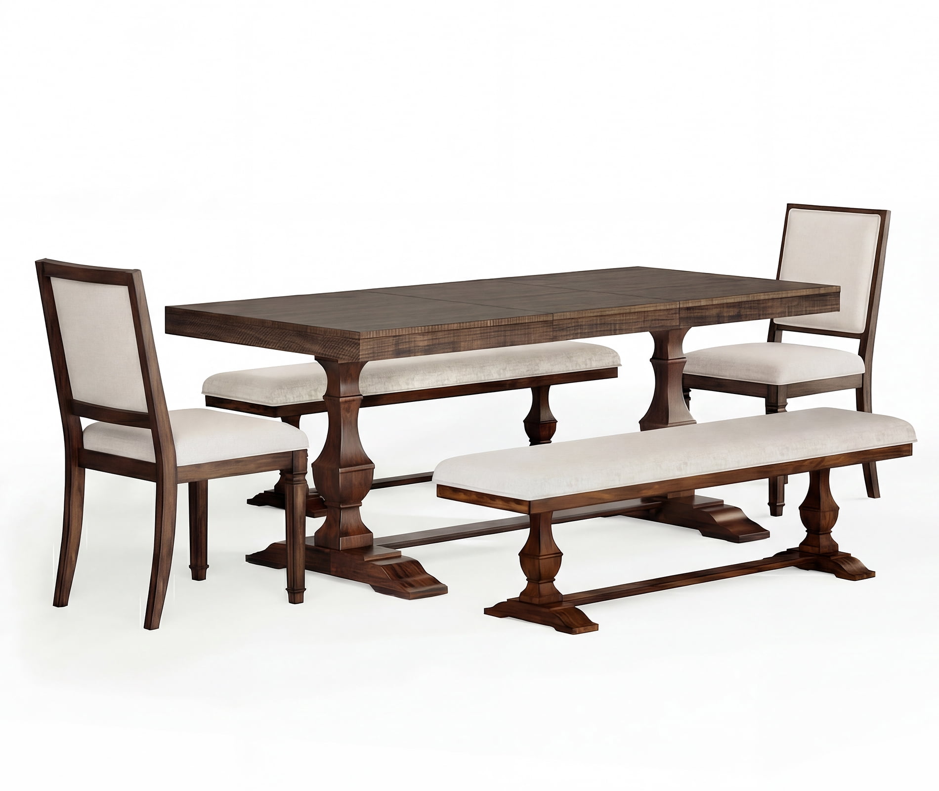 WAMPAT 5-pieces Farmhouse Dinning Table for 6-8,74.8" Kitchen Table Set with 2 Benches and 2 Chairs,Solid Wood Legs and Cushion Seat for Kitchen & Living Room,Espresso Brown
