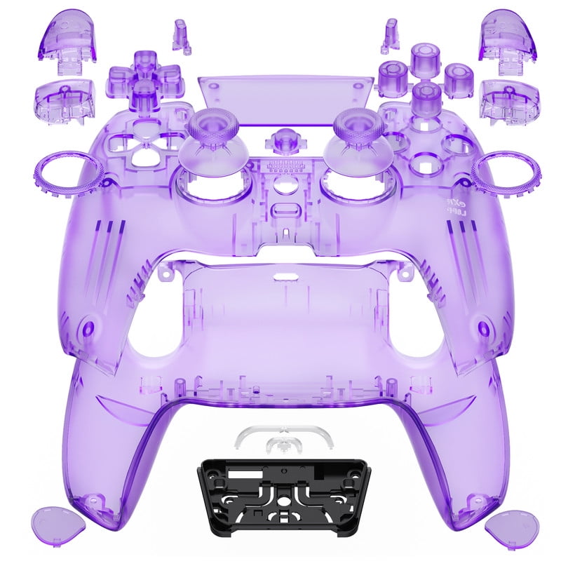 eXtremeRate Luna Redesigned Full Set Housing Shell Buttons Touchpad Cover Clear Atomic Purple Replacement Top Bottom Case for ps5 Controller BDM-030/040