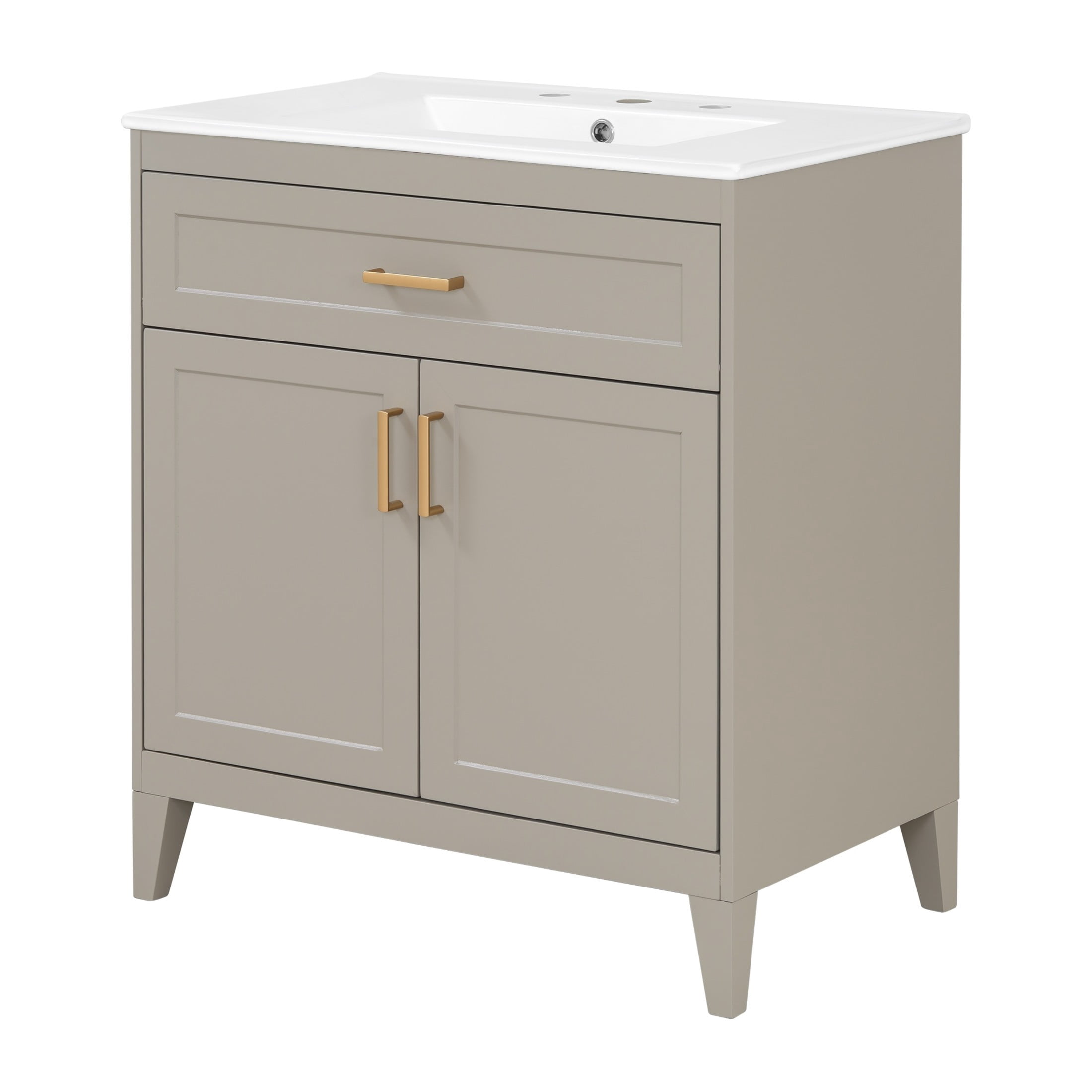 Christopher Knight Home 30" Bathroom Vanity with Ceramic Sink, Soft-Close Doors and Tip-Out Drawer, Beige
