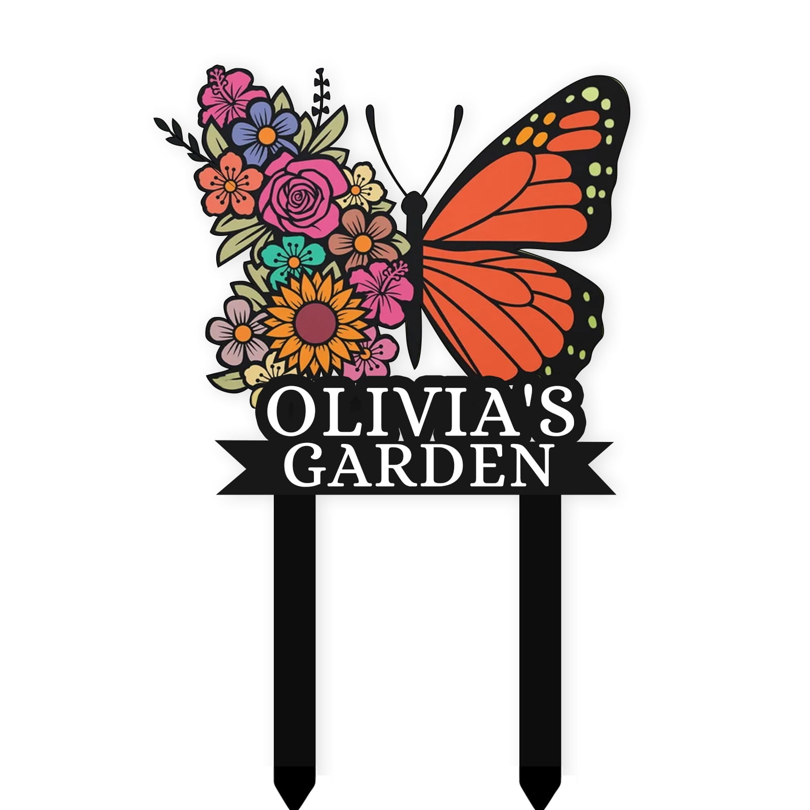 Personalized Garden Signs, Custom Metal Colorful Butterfly Garden Sign for Outside, Butterfly Garden Stake Metal Sign Garden Name Sign, Garden Decor Sign Yard Sign with Stakes(16inches-Nonporous)
