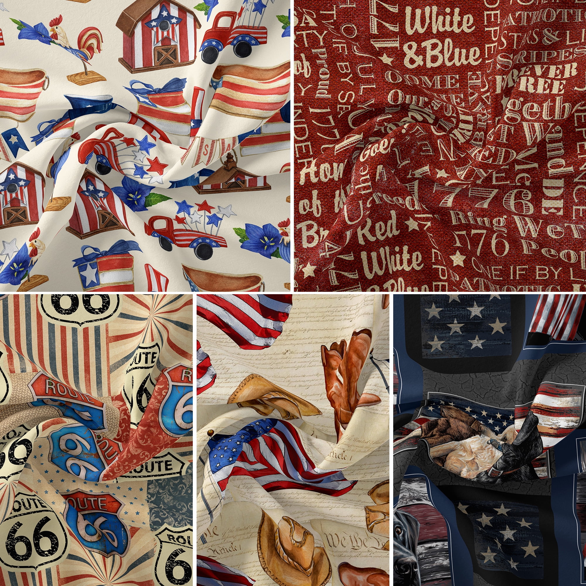 David Textiles 18" x 21" 100% Cotton Americana, Multi-color, for Quilting & Sewing, 5 Pieces