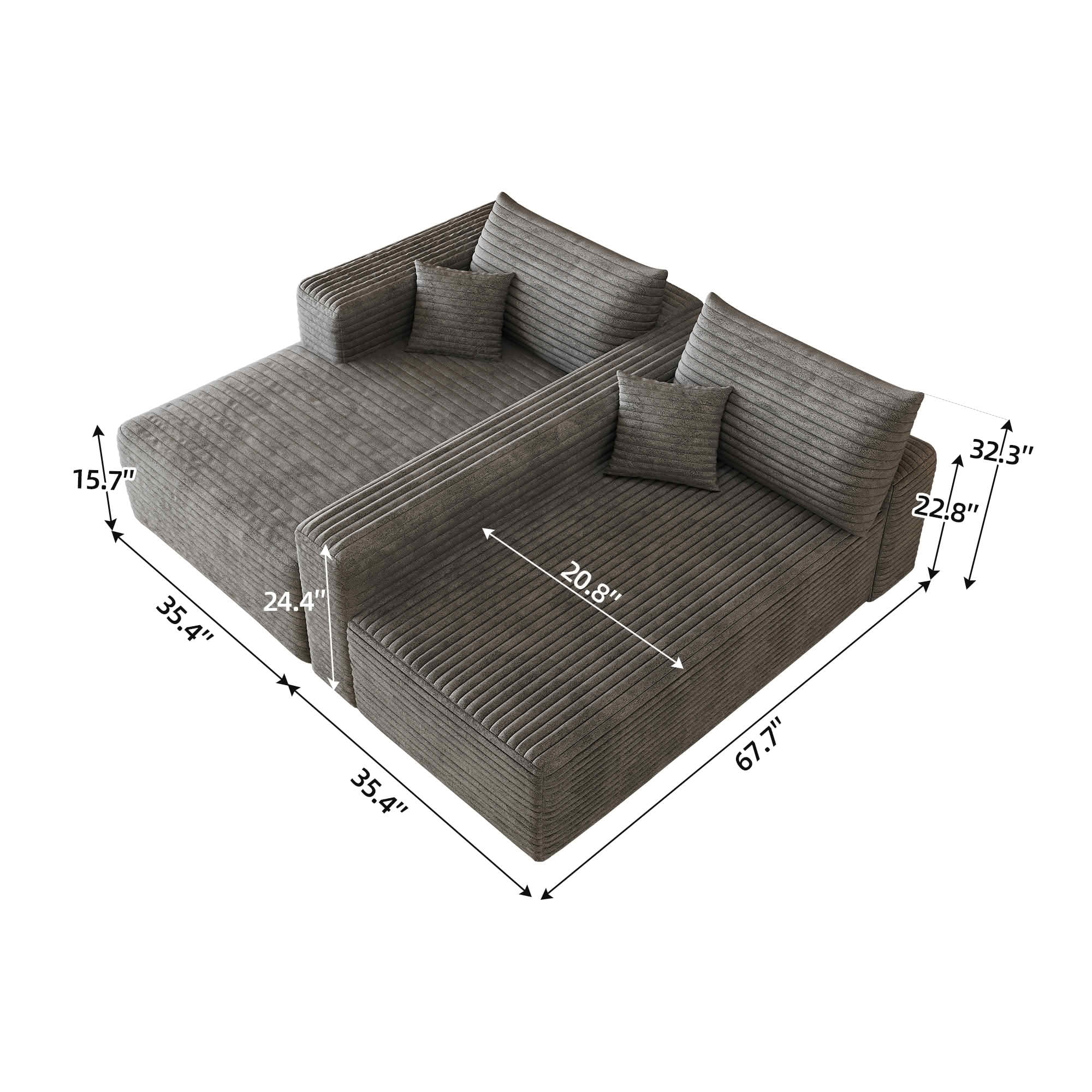 MAYEERTY 103 Inch L‑Shaped Cloud Sectional Sofa, Modern Minimalist Deep‑Seat Corner Couch, Plush Corduroy Upholstered Reversible Sofa, No‑Assembly Required for Living Room Apartment