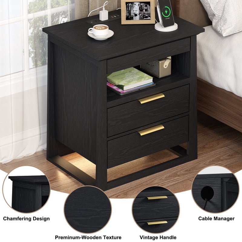 Redayfur 24 inch Modern Nightstand with Drawer and Storage Shelf Bedside Table for Bedroom Living Room Office