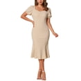 thumbnail image 1 of INSPIRE CHIC Vestidos Elegantes de Negocios para Mujeres con Escote Corazón, Manga Corta Abullonada, Vestido Midi de Sirena L Beige, 1 of 6