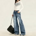 thumbnail image 5 of Women's Low Rise Wide Leg Flare Jeans Retro Loose Straight Baggy Floor-Length Denim Pants, 5 of 10