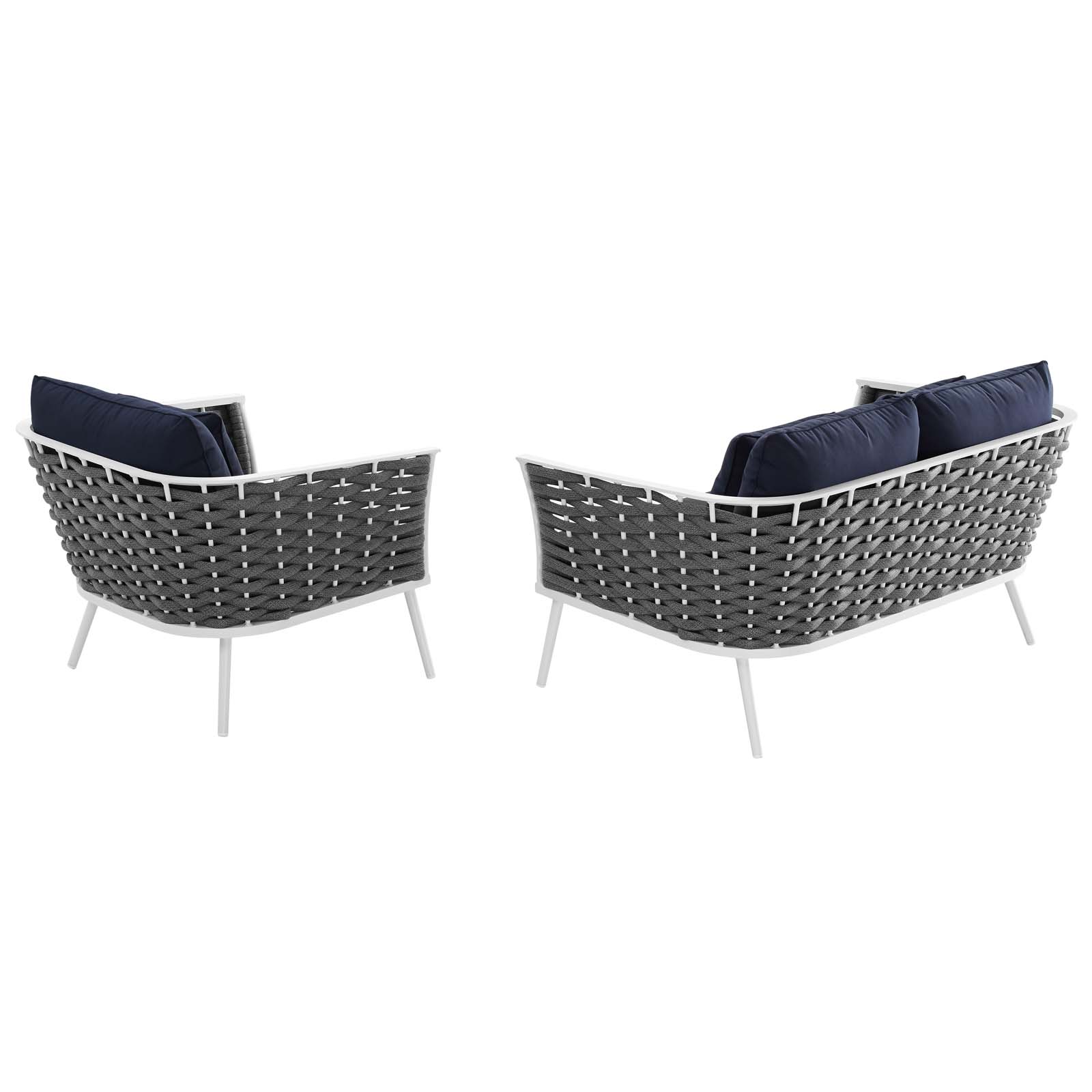 Modern Contemporary Urban Design Outdoor Patio Balcony Garden Furniture Lounge Chair and Sofa Set, Fabric Aluminium, White Navy - image 2 of 8