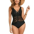 thumbnail image 2 of UTSJKR Womens One Piece Swimsuit Modest Tummy Control Bathing Suit Slimming Deep V Neck Backless Sheer Mesh Patchwork Swimwear Black M, 2 of 6
