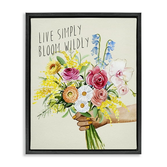 Stupell Industries Live Simply Bloom Wildly Botanical & Floral Painting Black Floater Framed Art Print Wall Art, 17 x 21