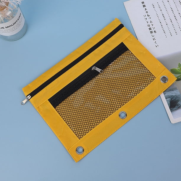 Estuche de tela con ojales para lápices B5 | Estuche de 3 anillas con cremallera y doble compartimento con ventana transparente | Organizador con cremallera metálica lisa para guardar material