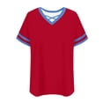 thumbnail image 5 of FRSASU Women's Plus Size Tops Loose Fit Dressy Short Sleeve Color Block V-Neck Criss Cross Soft Casual Basic Tee Red-A, 5 of 5