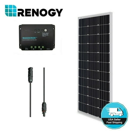 Renogy 100W 12V Solar Panel Monocrystalline Bundle Off Grid Power Kit for RV/Boat/Cabin/Battery