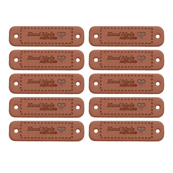 30pcs PU Leather Label, Handmade Tags for Crochet Handmade with Love Sewing Label Embellishment Knit Brown
