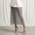 thumbnail image 4 of Sequin Skirt for Women Sparkly Fringe Sheer Overlay Skirt High Waist Side Split Midi Skirts for Wedding Party, 4 of 5
