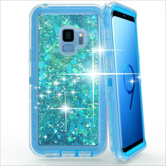 Samsung Galaxy S9 Plus Sparkling Liquid Glitter Defender - Kickstand   Swivel Holster Belt Clip Protector - Heavy Duty Full Body Rugged Bumper Armor Cover