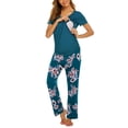 thumbnail image 3 of Ekouaer Women's Maternity Nursing Pajamas Cotton Sleepwear Set Soft Pregnancy Breastfeeding PJ Set Black M B Floral Teal XXL, 3 of 7