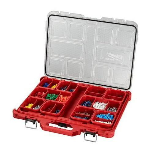 Milwaukee Tool PACKOUT Tool Case, 10 Compartments, 16-3/8 in W x 16-1/4 in D x 2-1/2 in H, Red