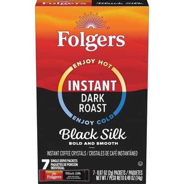 Folgers Black Silk Instant Coffee Crystals Single Serve Packets for Hot or Iced Coffee, 7 Count