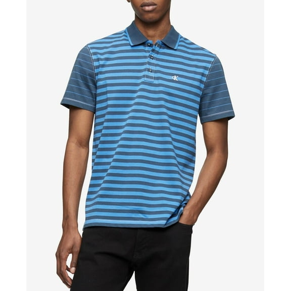 CALVIN KLEIN Men's Striped Monogram Polo Shirt Blue Size XS MSRP $70