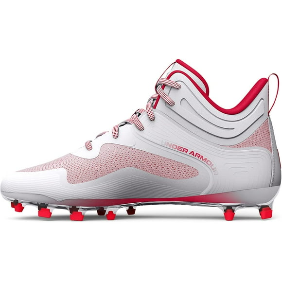 Under Armour Men's Command Mid Lacrosse MT TPU Cleat Shoe, (101) White/Red/Red, 11