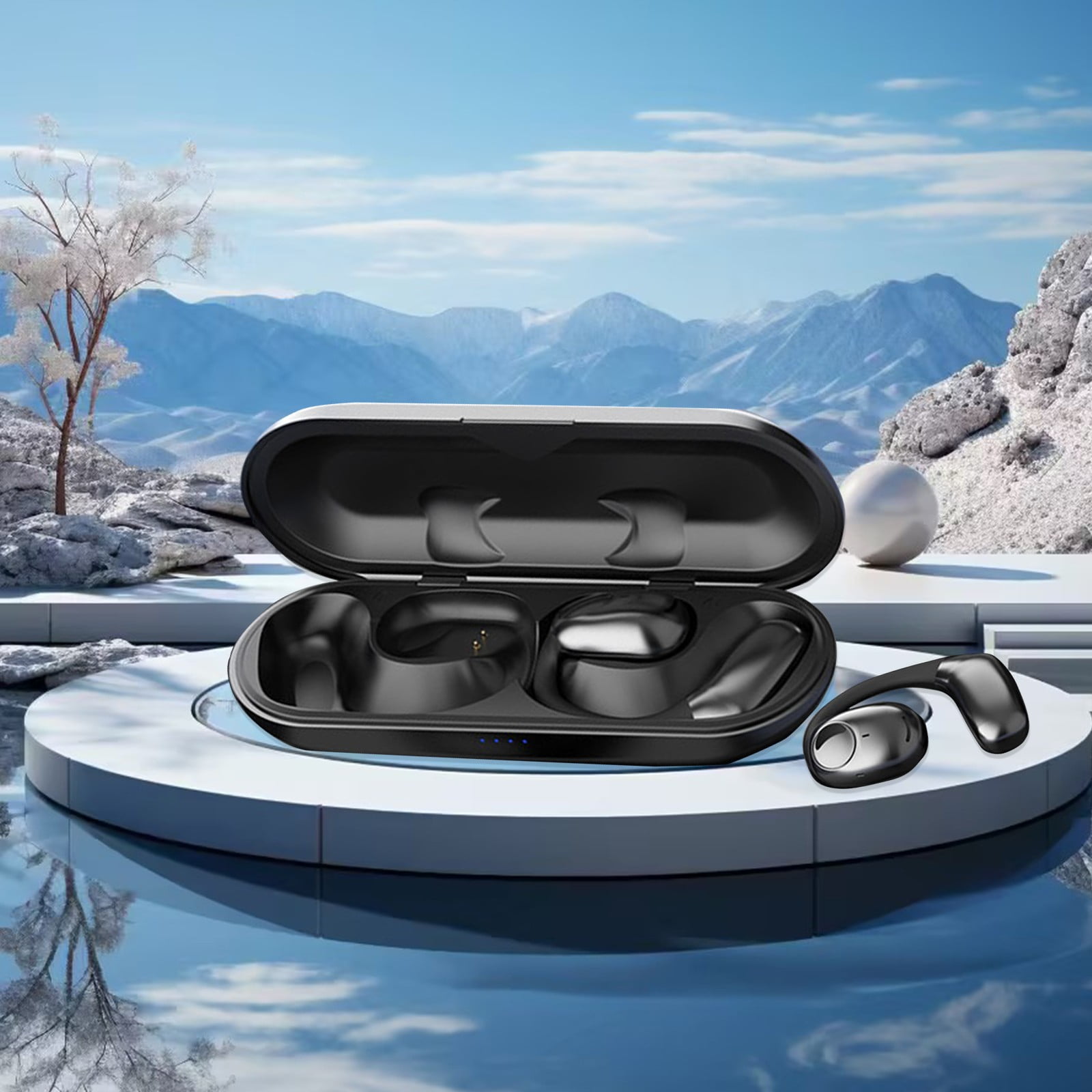 Open Ear Clip Wireless Earbuds Bluetooth 5.4, Lightweight Comfort Sports Bone Conduction Headphones Built-in Mic for Clear Audio, Stable Fit Earphones 24H Play(Black)