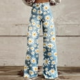 thumbnail image 2 of QQAMB Womens Deinm Pants Floral Printed High Waisted Elastic Wide Leg Casual Loose Jeans Pants with Pocket White 2XL, 2 of 6
