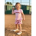 thumbnail image 6 of BemeyourBBs 2Pcs Toddler Baby Girls Summer Clothes Baseball Outfit Puff Short Sleeve Crew Neck Baseball Bow Embroidery T Shirt Tops and Elastic Waist Shorts Set, 6 of 9