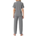 thumbnail image 3 of INSPIRE CHIC Women's Pajama Set Button Down Soft Short Sleeve Sleepwear Long Pants 2 Piece Lounge Set L Deep Grey, 3 of 6