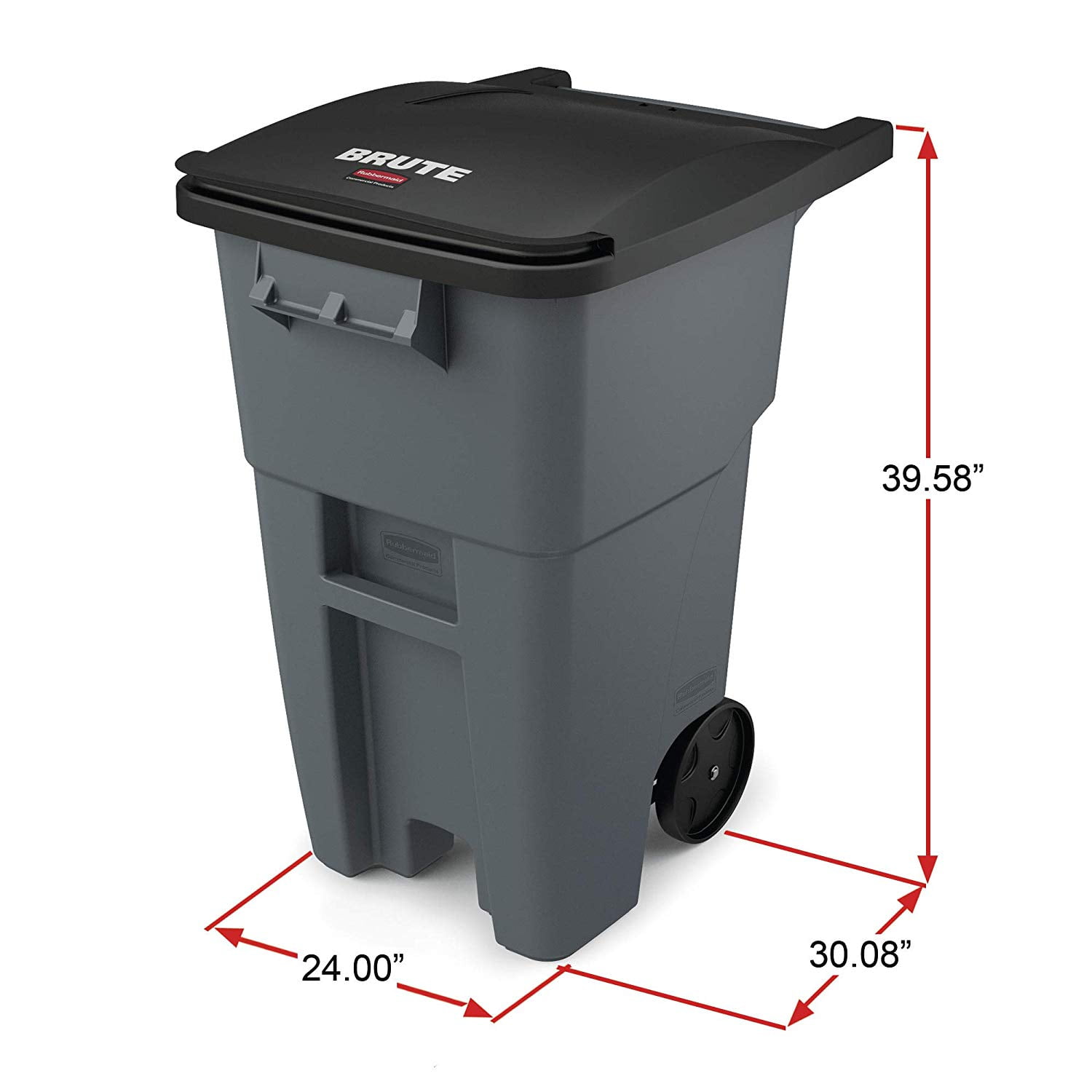 Rubbermaid Commercial Products BRUTE Roll-Out Trash Can with Lid, Square, 50 Gallon, Gray